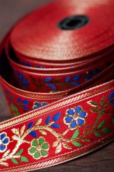 金糸入りチロリアンテープ- メーター売り（太幅 約4cm) - 赤色の商品写真