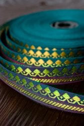 (幅:約1cm)細幅のチロリアンテープ(1ｍ売り) - 青緑の商品写真