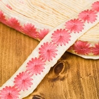 小花柄チロリアンテープ （メーター売り・幅 約2cm） -  コーラルピンクの商品写真