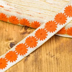 小花柄チロリアンテープ （メーター売り・幅 約2cm） -  オレンジの商品写真