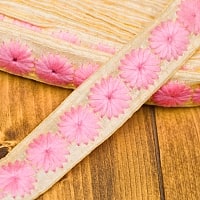 小花柄チロリアンテープ （メーター売り・幅 約2cm） -  ピンクの商品写真