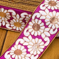 金糸刺繍花柄チロリアンテープ (メーター売り・太幅 約8cm) - パープルの商品写真