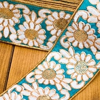 金糸刺繍花柄チロリアンテープ (メーター売り・太幅 約8cm) - ターコイズグリーンの商品写真