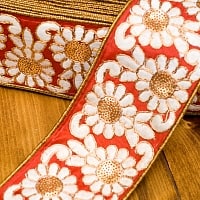 金糸刺繍花柄チロリアンテープ (メーター売り・太幅 約8cm) -  レッドの商品写真