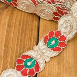 金糸刺繍チロリアンテープ (メーター売り・幅 約4cm) - レッド の商品写真