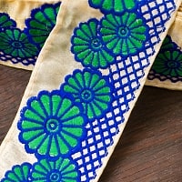 POP花柄刺繍チロリアンテープ (メーター売り・幅 約8cm) - ブルーの商品写真