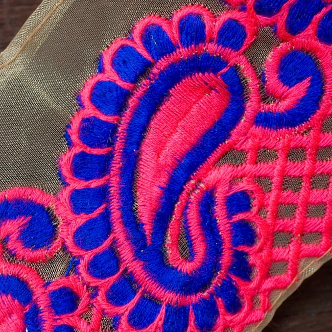 透け素材ペイズリー柄チロリアンテープ(メーター売り・幅約8cm) - ピンク 2 - アップにしてみました!カラフルなペイズリー刺繍がとても素敵です^^