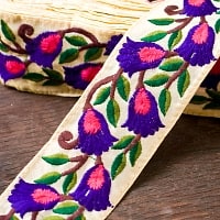 カラフル刺繍フラワーチロリアンテープ (メーター売り・幅 約6cm) - パープルの商品写真