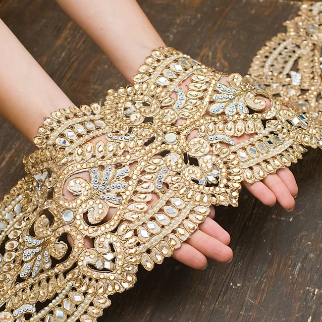 インドの婚礼用チロリアンテープ ゴールド - 50cm切売り【幅 約17cm】 10 - 