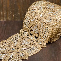 インドの婚礼用チロリアンテープ ゴールド - 50cm切売り【幅 約17cm】の商品写真