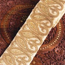 〔各色あり〕〔メーター売り〕チロリアンテープ　メーター売 - 金糸が美しい　更紗模様のゴータ刺繍〔幅:約8cm〕