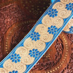 〔各色あり〕〔メーター売り〕チロリアンテープ　メーター売 - 美しい光沢感　更紗模様ブロケード〔幅:約7cm〕