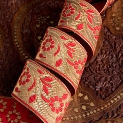 〔各色あり〕〔メーター売り〕チロリアンテープ　メーター売 - 美しい光沢感　更紗模様ブロケード〔幅:約7.5cm〕 - サブ2