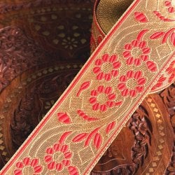 〔各色あり〕〔メーター売り〕チロリアンテープ　メーター売 - 美しい光沢感　更紗模様ブロケード〔幅:約7.5cm〕