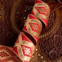 〔各色あり〕〔メーター売り〕チロリアンテープ　メーター売 - 金糸が美しい　小花と伝統模様のブロケード〔幅:約6cm〕 - サブ2