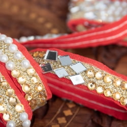 約9m ロール売り〔各色あり〕チロリアンテープ - ミラーワークとビーズ刺繍〔幅:約1.5cm〕 - サブ3