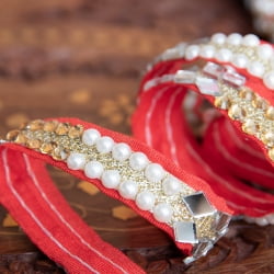 約9m ロール売り〔各色あり〕チロリアンテープ - ミラーワークとビーズ刺繍〔幅:約1.5cm〕 - サブ4