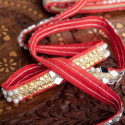 約9m ロール売り〔各色あり〕チロリアンテープ - ミラーワークとビーズ刺繍〔幅:約1.5cm〕 - サブ5