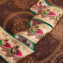 〔各色あり〕〔メーター売り〕チロリアンテープ　メーター売 - 金糸が美しい　孔雀模様のゴータ刺繍〔幅:約10cm〕 - サブ2