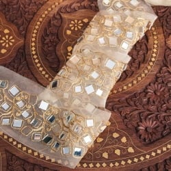 チロリアンテープ　メーター売 - ミラーワークと金糸が美しい〔幅:約8cm〕 - サブ2