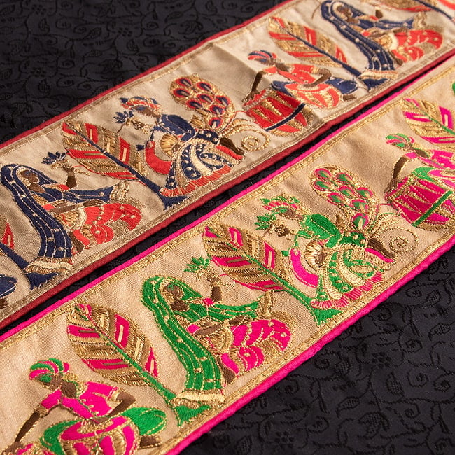 チロリアンテープ - ロール売 【極太幅9.8cm】 - 宴の時 ゴータ刺繍の写真1枚目です。光沢のある刺繍糸がふんだんに使われていますチロルテープ,手芸,チロリアンテープ,手芸用品,ゴータ刺繍,