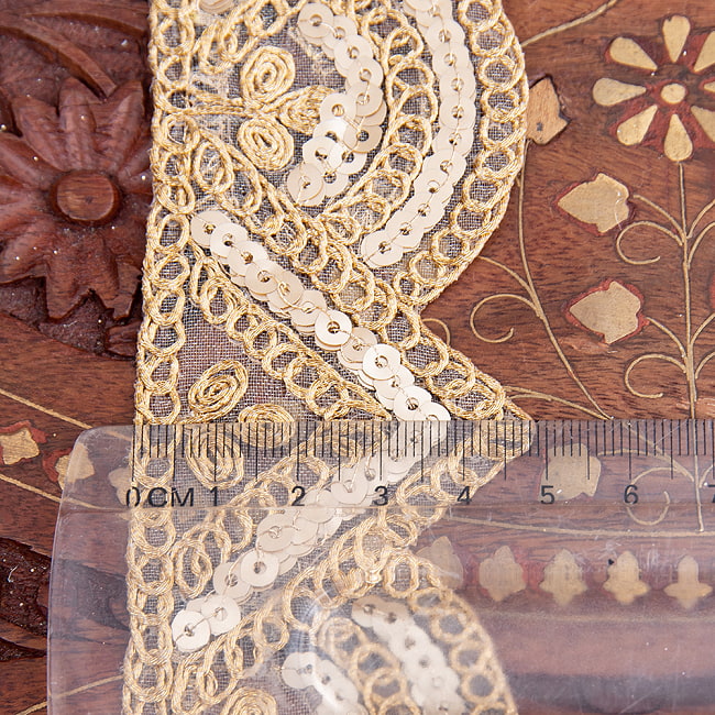 チロリアンテープ　メーター売 - 金糸が美しい　更紗模様のゴータ刺繍〔幅:約5cm〕 - アールデコ 7 - 横幅はこのようになります