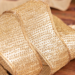 〔メーター売り〕チロリアンテープ　メーター売 - 金糸が美しい　更紗模様のゴータ刺繍〔幅:約3cm〕 - 波 - サブ2