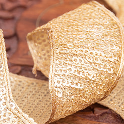 〔メーター売り〕チロリアンテープ　メーター売 - 金糸が美しい　更紗模様のゴータ刺繍〔幅:約3cm〕 - 波 - サブ4