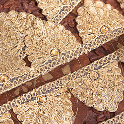 〔メーター売り〕チロリアンテープ　メーター売 - 金糸が美しい　更紗模様のゴータ刺繍〔幅:約4cm〕 - ステンドグラス - サブ2