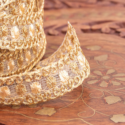 〔メーター売り〕チロリアンテープ　メーター売 - 金糸が美しい　更紗模様のゴータ刺繍〔幅:約1.5cm〕 - ポンポン - サブ4