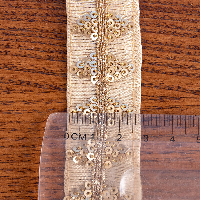 チロリアンテープ　メーター売 - 金糸が美しい　更紗模様のゴータ刺繍〔幅:約2.8cm〕 - アンベール 7 - 横幅はこのようになります