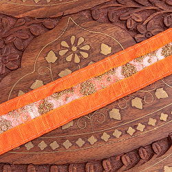 〔メーター売り〕チロリアンテープ　メーター売 - 金糸が美しい　更紗模様のゴータ刺繍〔幅:約2.8cm〕 - ジャイマンディル - サブ5