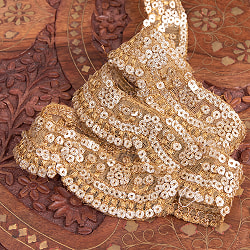 約9m チロリアンテープ ロール売 - 金糸が美しい　更紗模様のゴータ刺繍〔幅:約3cm〕 - ラメ付きスパンコール - サブ3