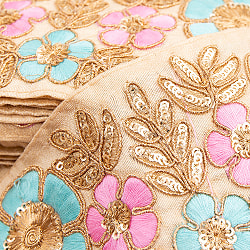 【極太幅8cm】 チロリアンテープ　メーター売 - 金糸が美しい　更紗模様のゴータ刺繍 - マリーゴールド - サブ2