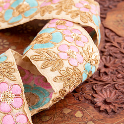 【極太幅8cm】 チロリアンテープ　メーター売 - 金糸が美しい　更紗模様のゴータ刺繍 - マリーゴールド - サブ4