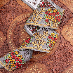 【極太幅8cm】 チロリアンテープ　メーター売 - 金糸が美しい　更紗模様のゴータ刺繍  - 満開 - サブ3