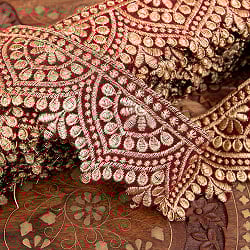 チロリアンテープ　メーター売 - 金糸が美しい　更紗模様のゴータ刺繍  〔幅:約6.5cm〕 メヘンディ 暖色 - サブ2