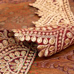 チロリアンテープ　メーター売 - 金糸が美しい　更紗模様のゴータ刺繍  〔幅:約6.5cm〕 メヘンディ 暖色 - サブ4