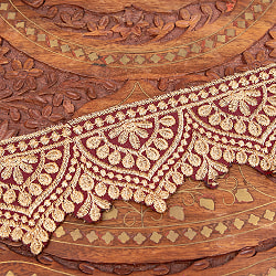 チロリアンテープ　メーター売 - 金糸が美しい　更紗模様のゴータ刺繍  〔幅:約6.5cm〕 メヘンディ 暖色 - サブ5