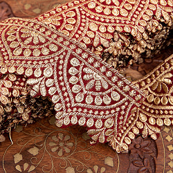 チロリアンテープ　メーター売 - 金糸が美しい　更紗模様のゴータ刺繍  〔幅:約6.5cm〕 メヘンディ 寒色 - サブ2