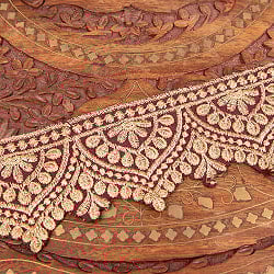 チロリアンテープ　メーター売 - 金糸が美しい　更紗模様のゴータ刺繍  〔幅:約6.5cm〕 メヘンディ 寒色 - サブ5