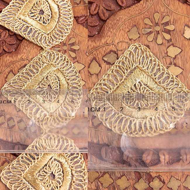 チロリアンテープ　メーター売 - 金糸が美しい　更紗模様のゴータ刺繍〔幅:約5.7cm〕 - 貝殻 7 - 横幅はこのようになります