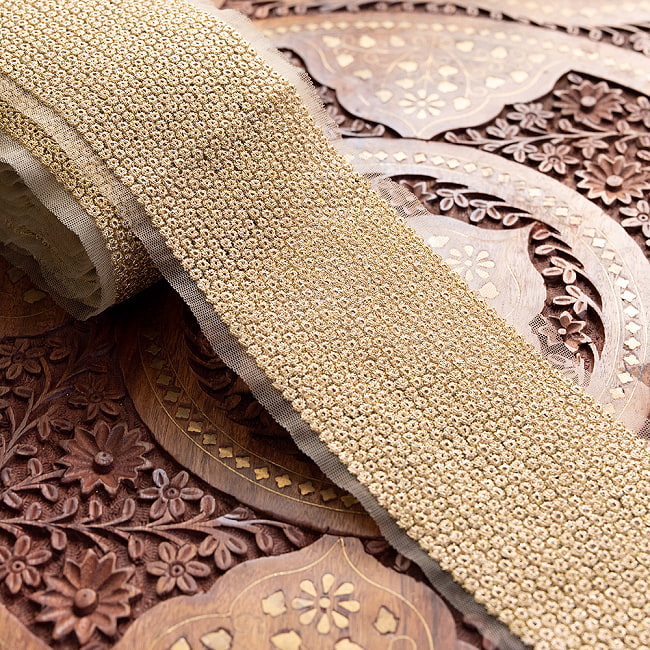 約9m チロリアンテープ ロール売 - 金糸が美しい　更紗模様のゴータ刺繍〔幅:約8cm〕 - 綺羅星 8 - 高級感があります