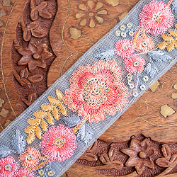 【全3色】チロリアンテープ　メーター売 - 金糸が美しい　　更紗模様のゴーダ刺繍〔幅:約4cm〕 - くすみカラーのフラワー刺繍 - サブ2