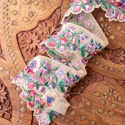 【全4色】チロリアンテープ　メーター売 - 金糸が美しい　　更紗模様のゴーダ刺繍〔幅:約5.3cm〕 - パイピングくすみフラワー刺繍 - サブ4