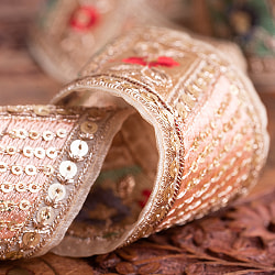 【全2色】チロリアンテープ　メーター売 - 金糸が美しい　　更紗模様のゴーダ刺繍〔幅:約6cm〕 - スパンコールとお花の刺繍 - サブ5