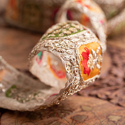 チロリアンテープ　メーター売 - 金糸が美しい　　更紗模様のゴーダ刺繍〔幅:約4.2cm〕 - 壁画の中の南国植物 - サブ5