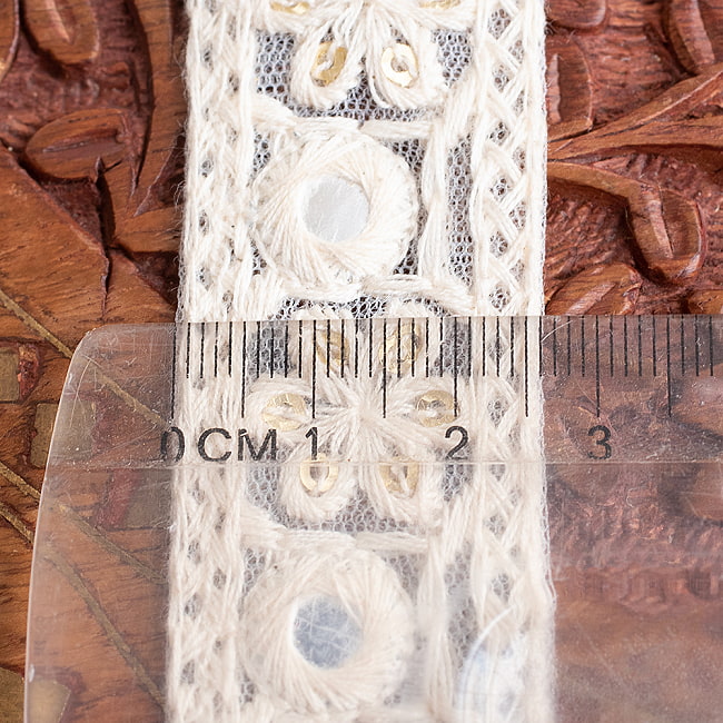チロリアンテープ　メーター売 - 柔らかなコットンに金糸が美しい　　スパンコールとゴーダ刺繍〔幅:約2.5cm〕 - お花とミラー 7 - 横幅はこのくらいです