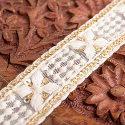 チロリアンテープ　メーター売 - 柔らかなコットンに金糸が美しい　　スパンコールとゴーダ刺繍〔幅:約2.5cm〕 -ジオメトリック - サブ3