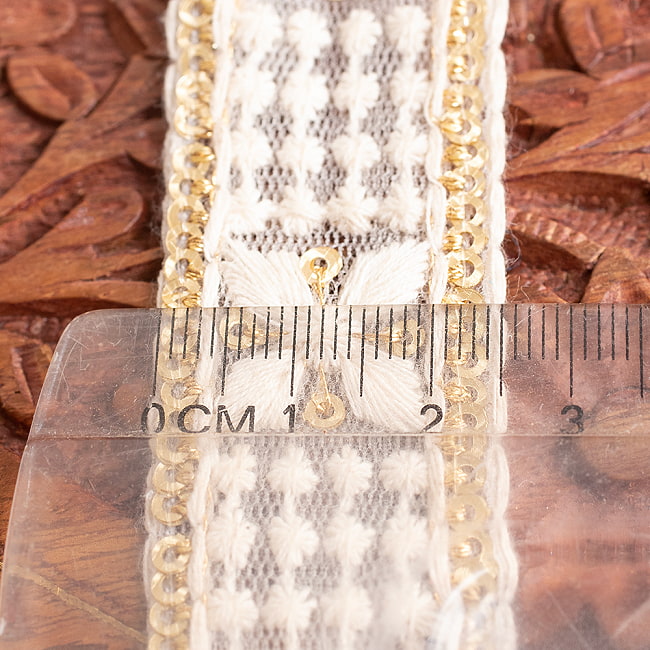 チロリアンテープ　メーター売 - 柔らかなコットンに金糸が美しい　　スパンコールとゴーダ刺繍〔幅:約2.5cm〕 -ジオメトリック 7 - 横幅はこのくらいです